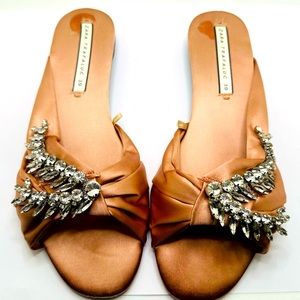 Zara Satin Slides Woman Sandals With Gem